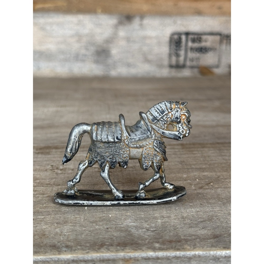Vintage Metal Silver Color Heavy Miniature Knight Horse Figurine‎